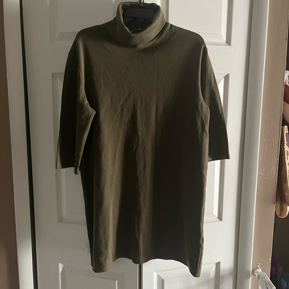 Zara Turtleneck Shift Dress Half Sleeves Knit Knee Length